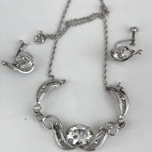 VINTAGE SILVER JEWELRY SET NECKLACE EARRINGS TITAN STERLING Bridal Prom